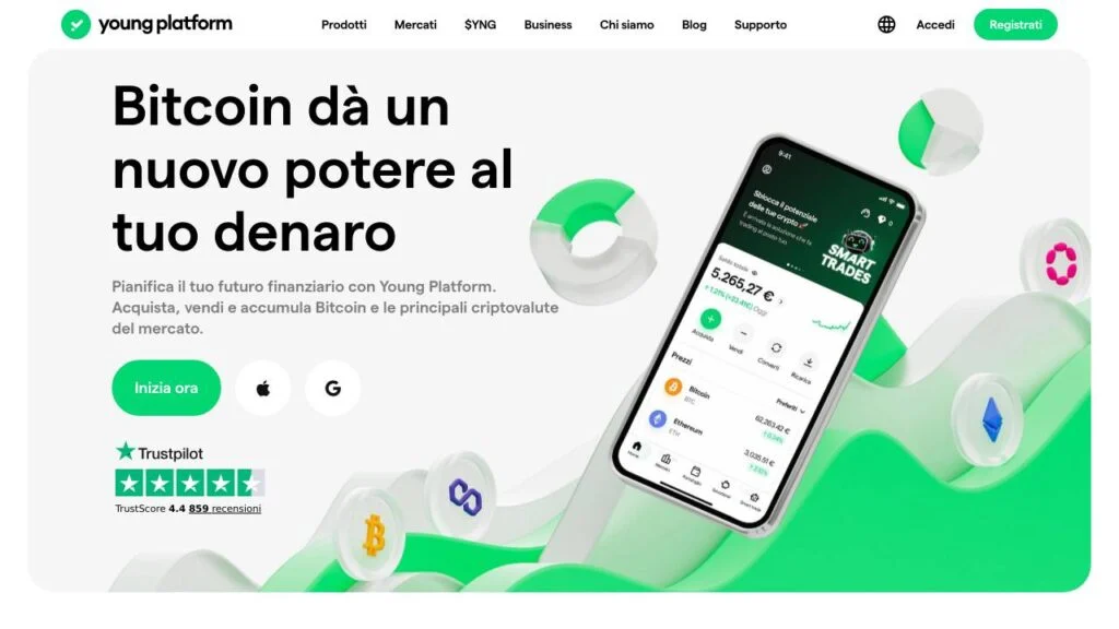 Schermata del sito di Young Platform