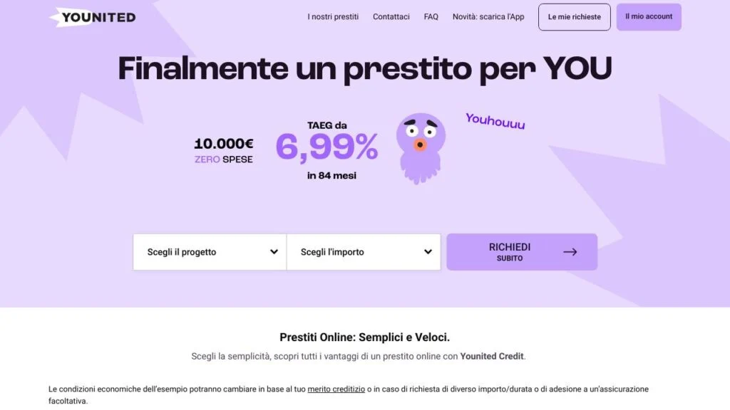 Schermata del sito di Younited Credit